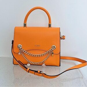 Aldo Vibrant Orange Satchel with Chain Detail